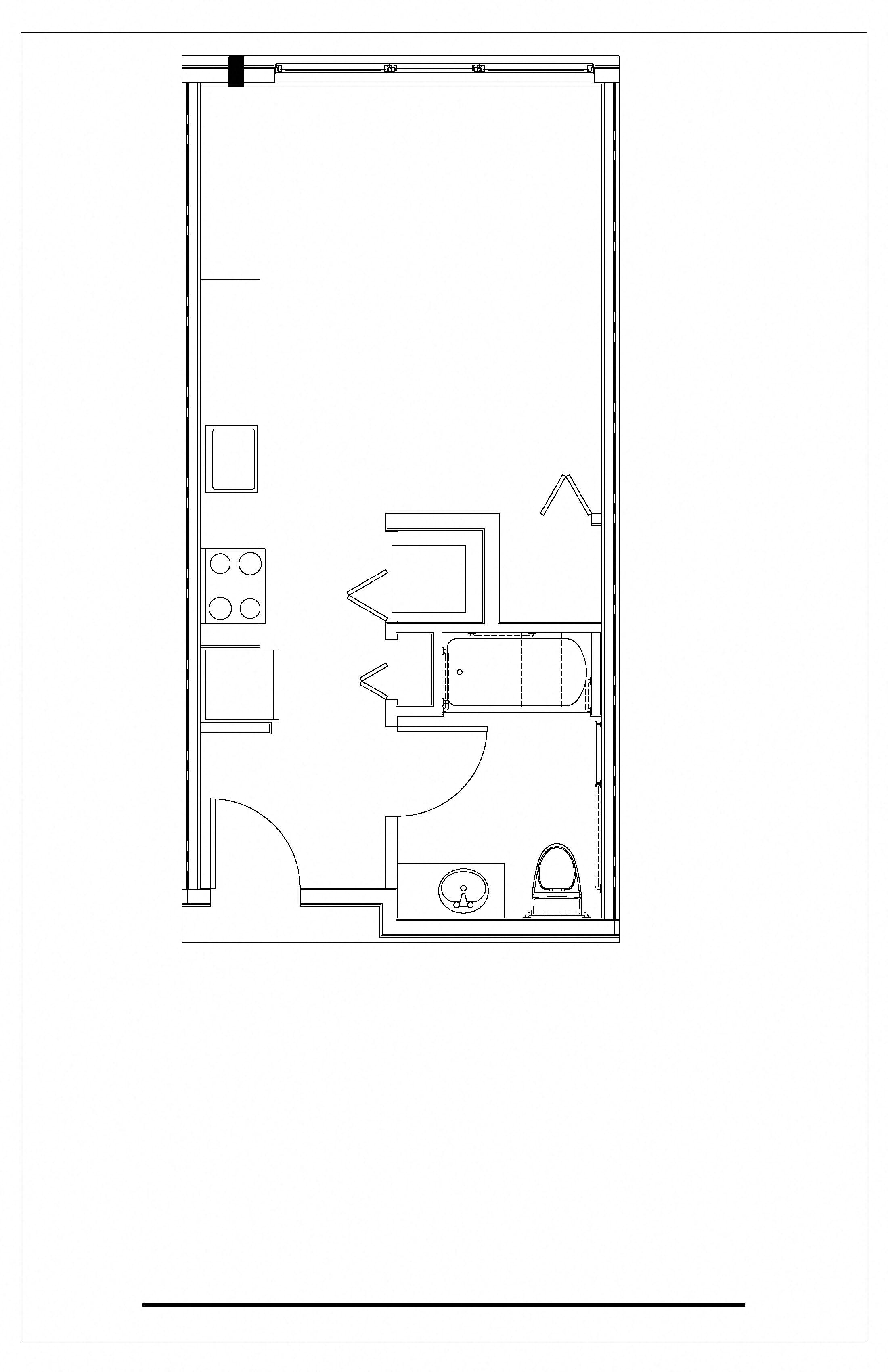 Floor plan for studio, 1 bath, 410 sqft